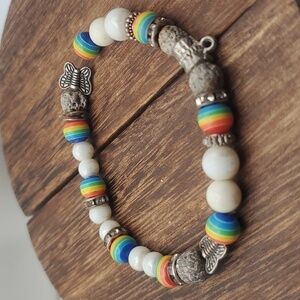 B2019 Chakra rainbow butterfly‎ balancing beaded bracelet colorful